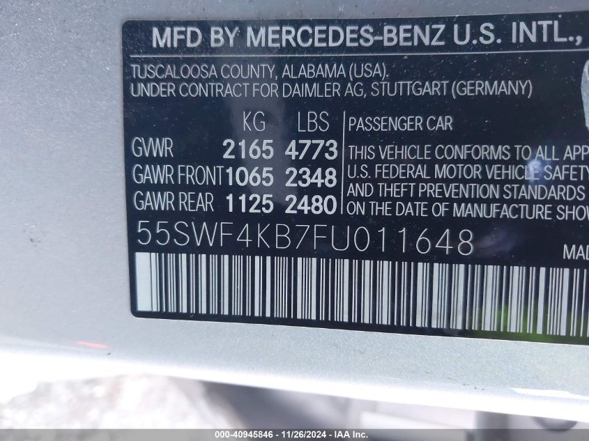 VIN 55SWF4KB7FU011648 2015 Mercedes-Benz C 300, 4Ma... no.9