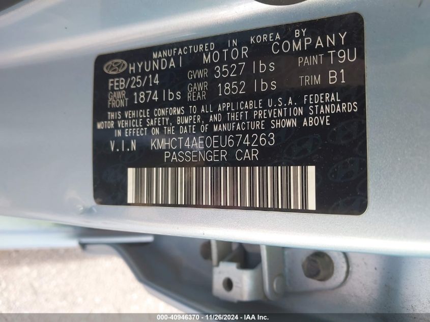 VIN KMHCT4AE0EU674263 2014 Hyundai Accent, Gls no.9