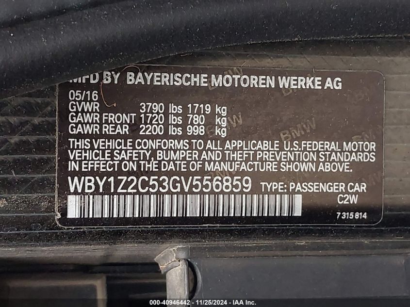 VIN WBY1Z2C53GV556859 2016 BMW I3 no.9