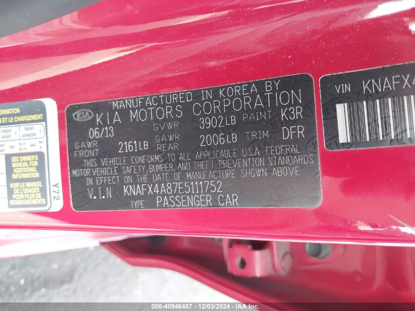 VIN KNAFX4A87E5111752 2014 KIA Forte, EX no.9