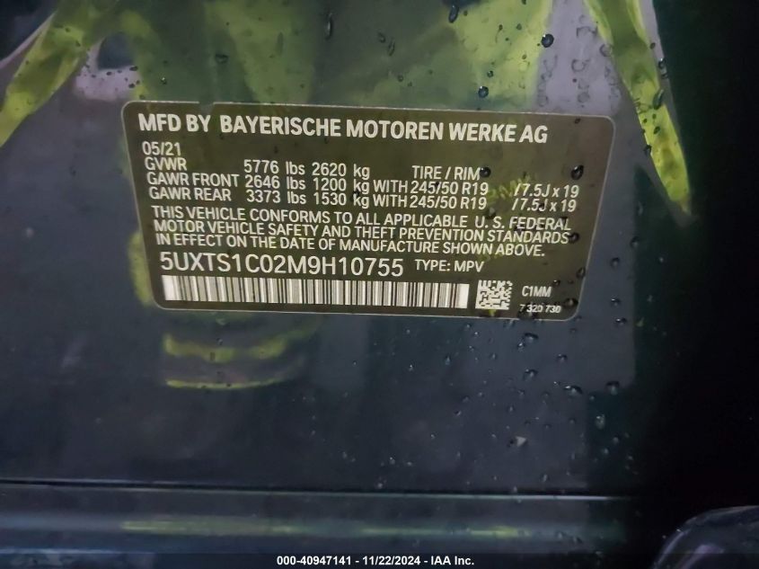 2021 BMW X3 Phev xDrive30E VIN: 5UXTS1C02M9H10755 Lot: 40947141