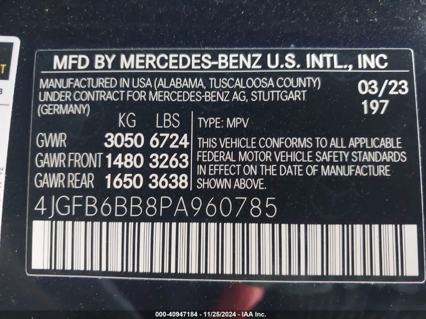 VIN 4JGFB6BB8PA960785 2023 Mercedes-Benz Amg Gle 53... no.9