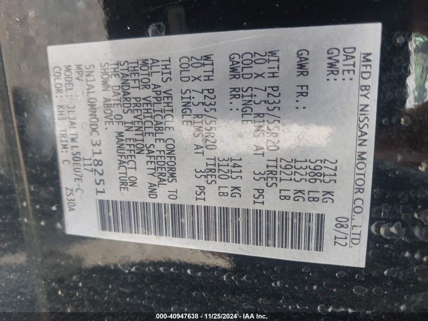 2013 INFINITI JX35 - 5N1AL0MN0DC318251