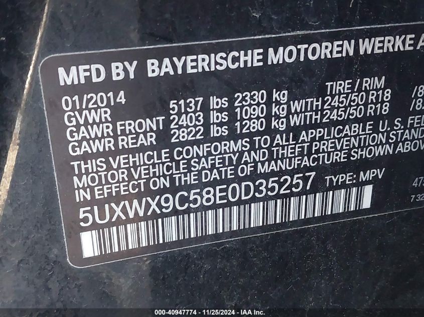 VIN 5UXWX9C58E0D35257 2014 BMW X3, Xdrive28I no.9