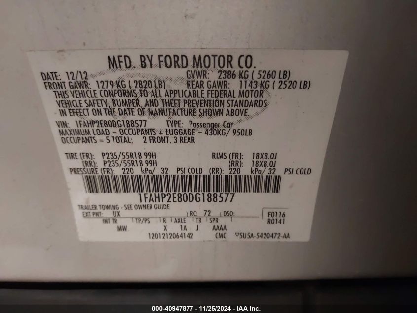 2013 FORD TAURUS SEL - 1FAHP2E80DG188577