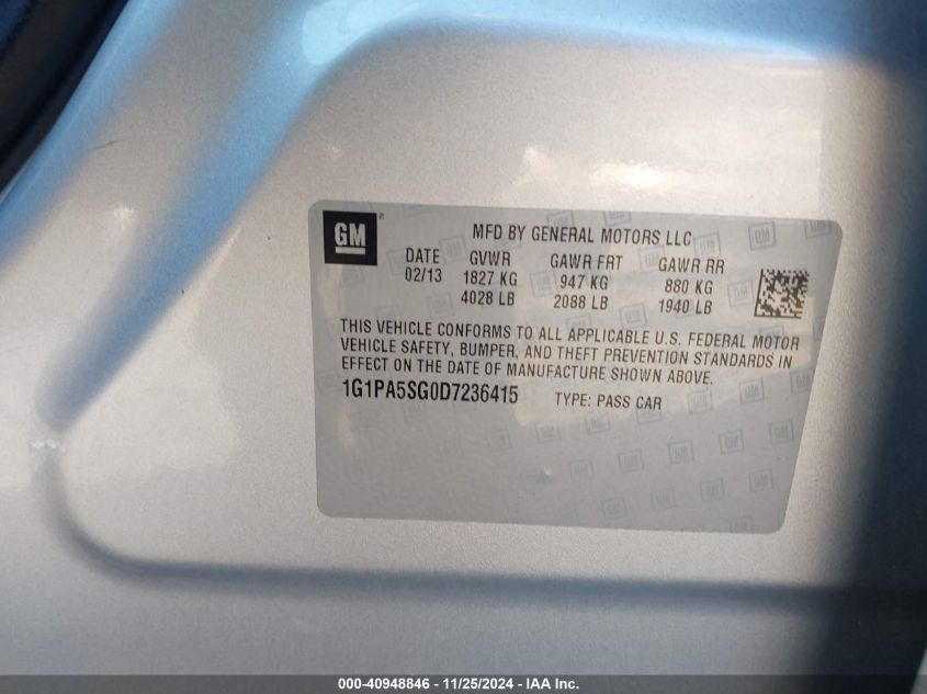 2013 Chevrolet Cruze Ls Auto VIN: 1G1PA5SG0D7236415 Lot: 40948846