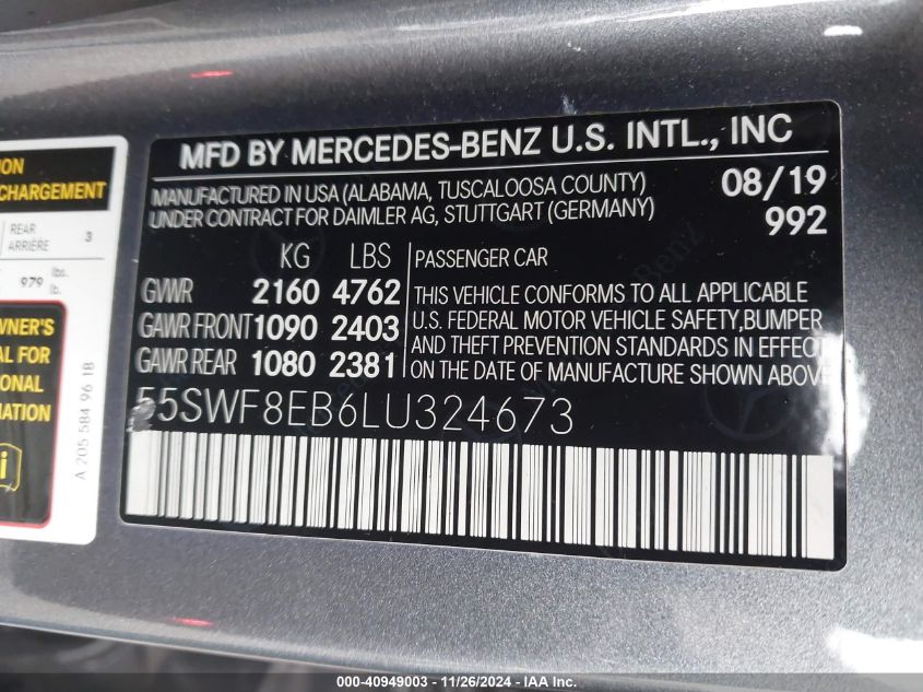 VIN 55SWF8EB6LU324673 2020 Mercedes-Benz C 300, 4Matic no.9