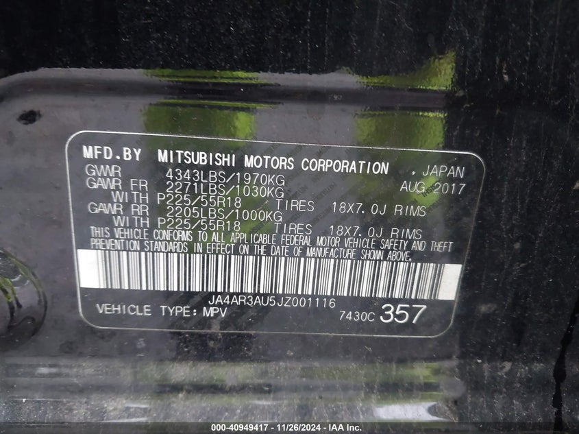 2018 MITSUBISHI OUTLANDER SPORT 2.0 ES - JA4AR3AU5JZ001116