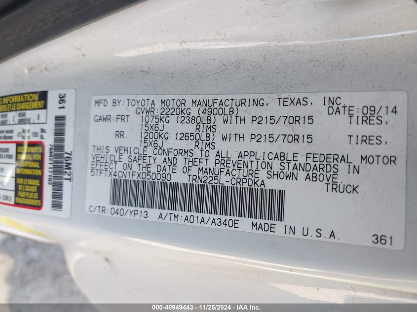 2015 TOYOTA TACOMA - 5TFTX4CN1FX050090