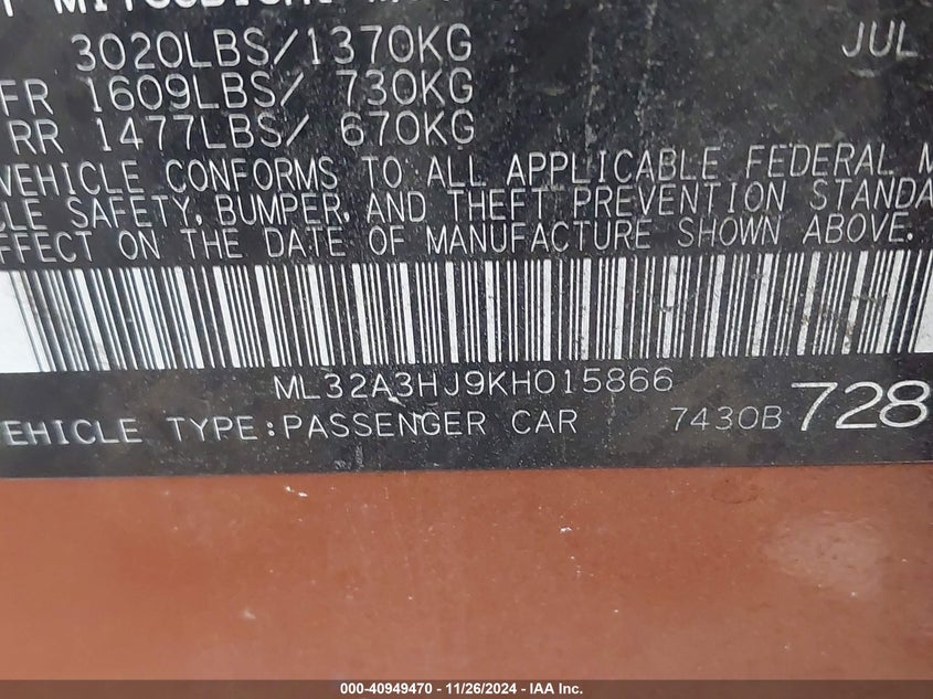 2019 MITSUBISHI MIRAGE RF - ML32A3HJ9KH015866