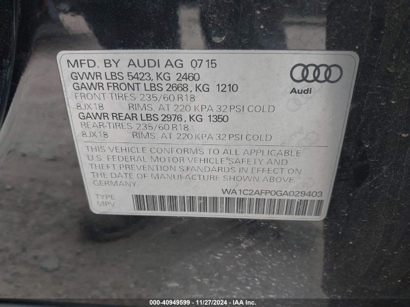 VIN WA1C2AFP0GA029403 2016 Audi Q5, 2.0T Premium no.9