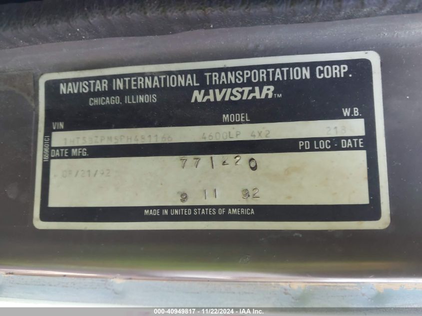 1993 International 4000 4600 VIN: 1HTSBZPM5PH481166 Lot: 40949817