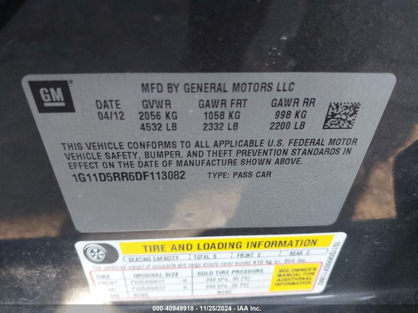 VIN 1G11D5RR6DF113082 2013 CHEVROLET MALIBU no.9