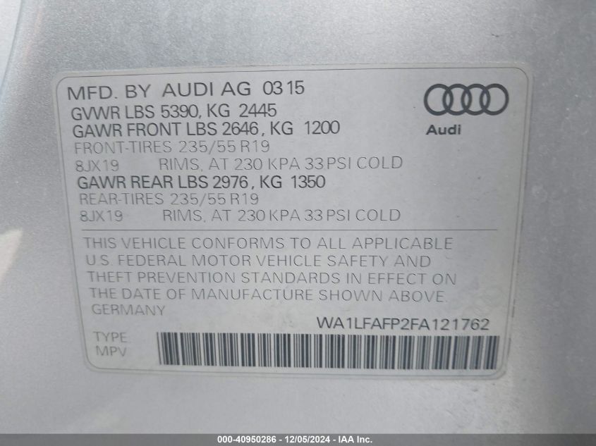 VIN WA1LFAFP2FA121762 2015 Audi Q5, 2.0T Premium no.9