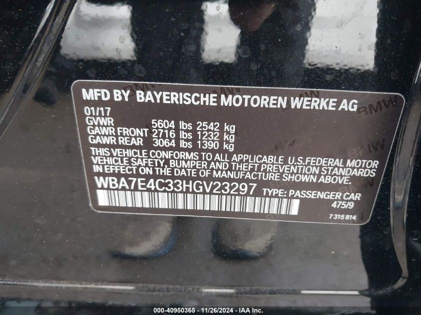 VIN WBA7E4C33HGV23297 2017 BMW 7 Series, 740I Xdrive no.9