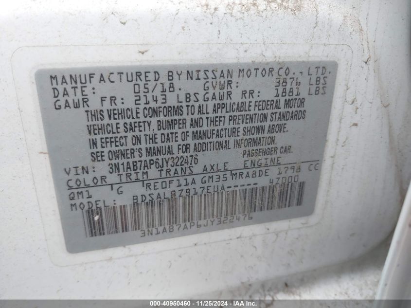 VIN 3N1AB7AP6JY322476 2018 NISSAN SENTRA no.9