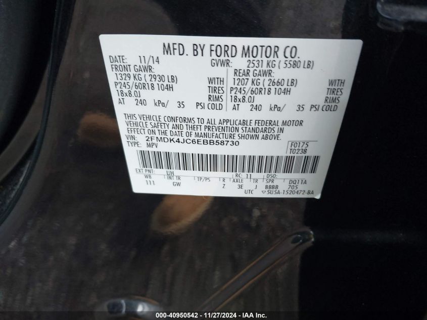 VIN 2FMDK4JC6EBB58730 2014 FORD EDGE no.9