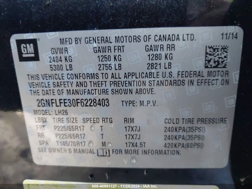 VIN 2GNFLFE30F6228403 2015 Chevrolet Equinox, 1LT no.9