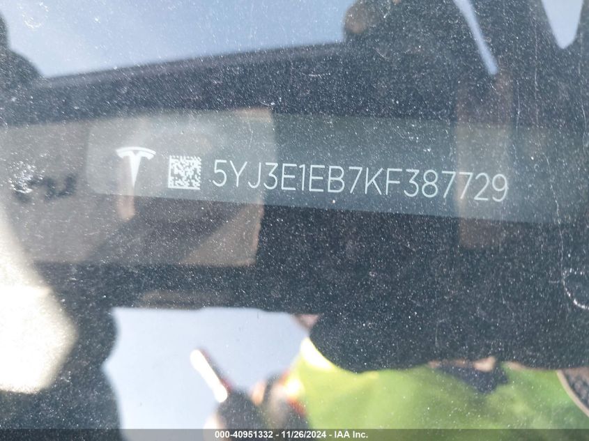 VIN 5YJ3E1EB7KF387729 2019 Tesla Model 3, Long Rang... no.9