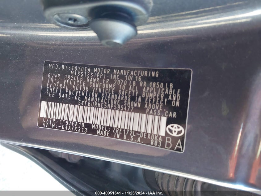 2017 TOYOTA COROLLA L - 5YFBURHE5HP595477