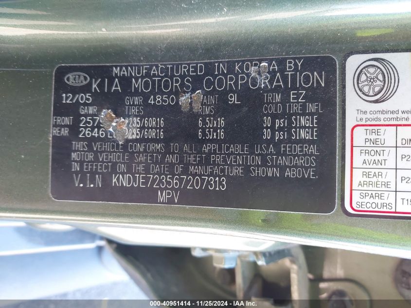 2006 Kia Sportage VIN: KNDJE723567207313 Lot: 40951414