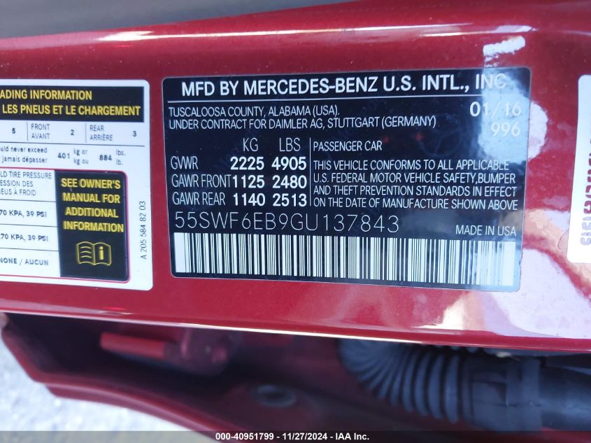 VIN 55SWF6EB9GU137843 2016 Mercedes-Benz C 450 AMG,... no.9