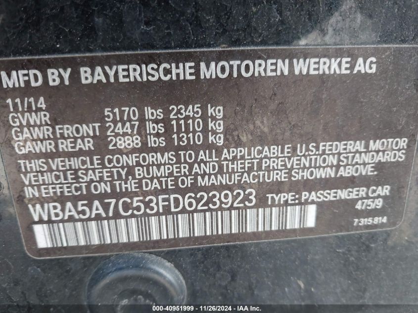 VIN WBA5A7C53FD623923 2015 BMW 528I no.9