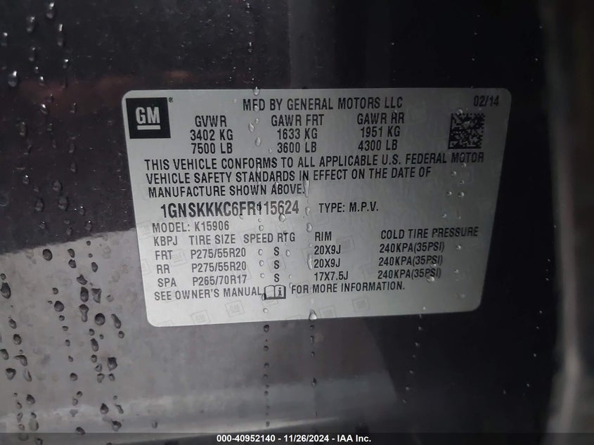 2015 CHEVROLET SUBURBAN 1500 LTZ - 1GNSKKKC6FR115624