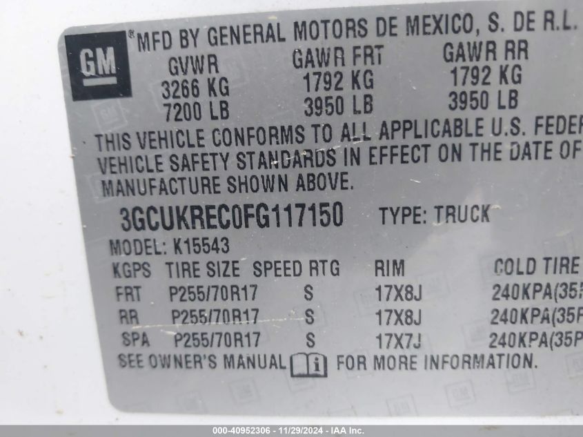 VIN 3GCUKREC0FG117150 2015 CHEVROLET SILVERADO 1500 no.9