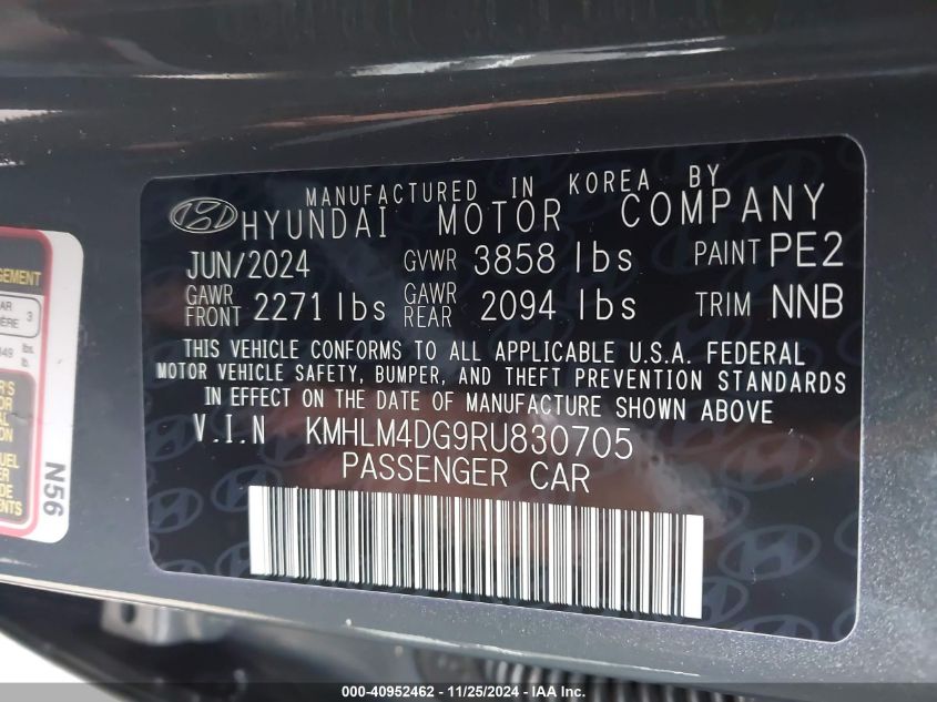 2024 Hyundai Elantra Sel VIN: KMHLM4DG9RU830705 Lot: 40952462