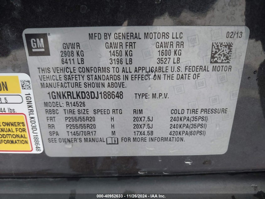 2013 CHEVROLET TRAVERSE LTZ - 1GNKRLKD3DJ188648