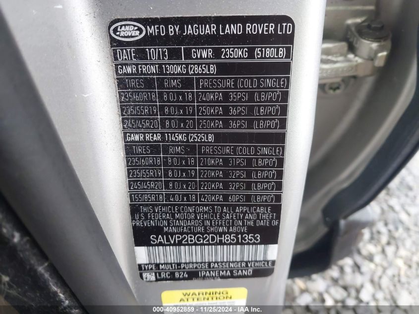 VIN SALVP2BG2DH851353 2013 Land Rover Range Rover,... no.9