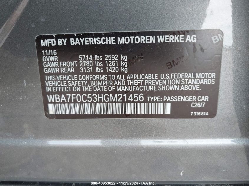 VIN WBA7F0C53HGM21456 2017 BMW 7 Series, 750I no.9