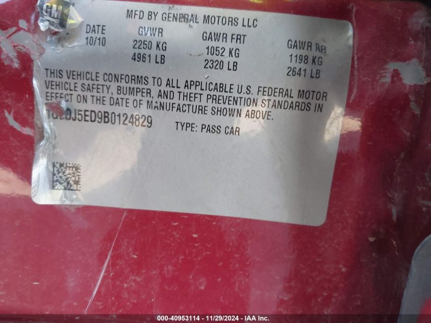 2011 Cadillac Cts Standard VIN: 1G6DJ5ED9B0124829 Lot: 40953114