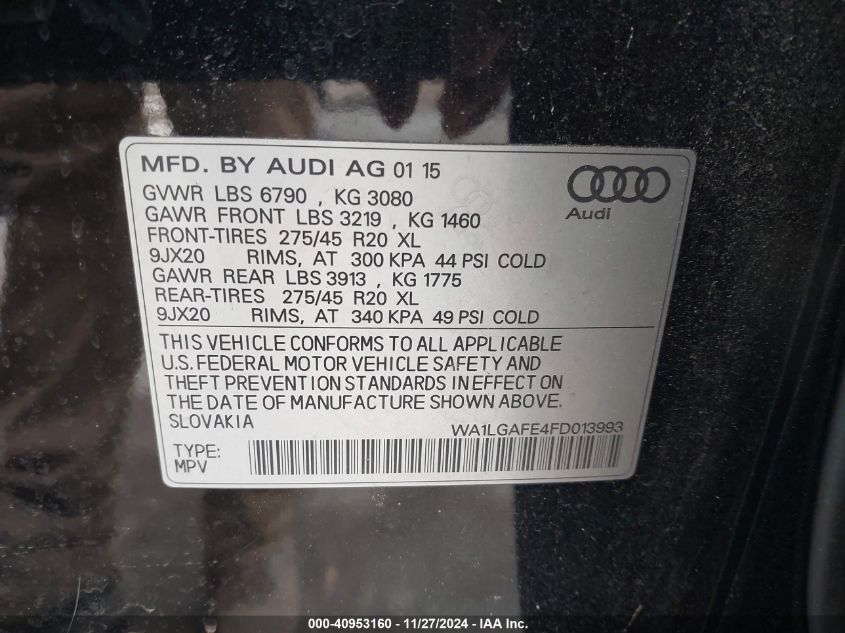 VIN WA1LGAFE4FD013993 2015 AUDI Q7 no.9