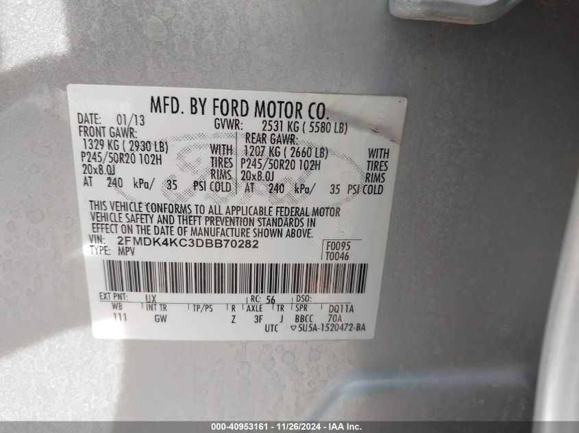 VIN 2FMDK4KC3DBB70282 2013 Ford Edge, Limited no.9