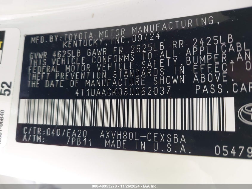 VIN 4T1DAACK0SU062037 2025 TOYOTA CAMRY SE