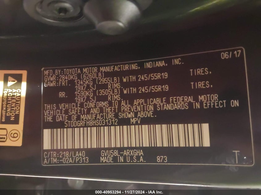 2017 TOYOTA HIGHLANDER HYBRID LIMITED PLATINUM - 5TDDGRFH8HS031312