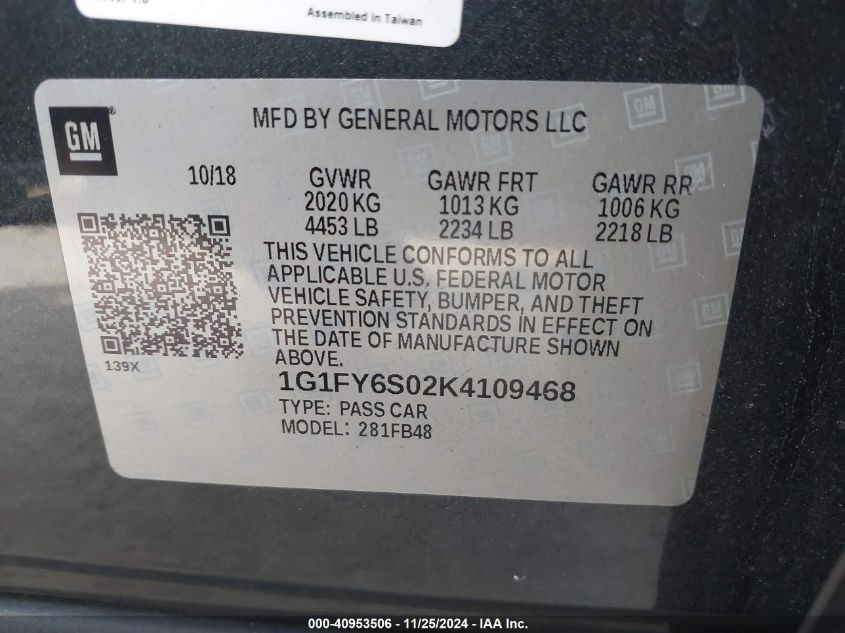 VIN 1G1FY6S02K4109468 2019 CHEVROLET BOLT EV no.9