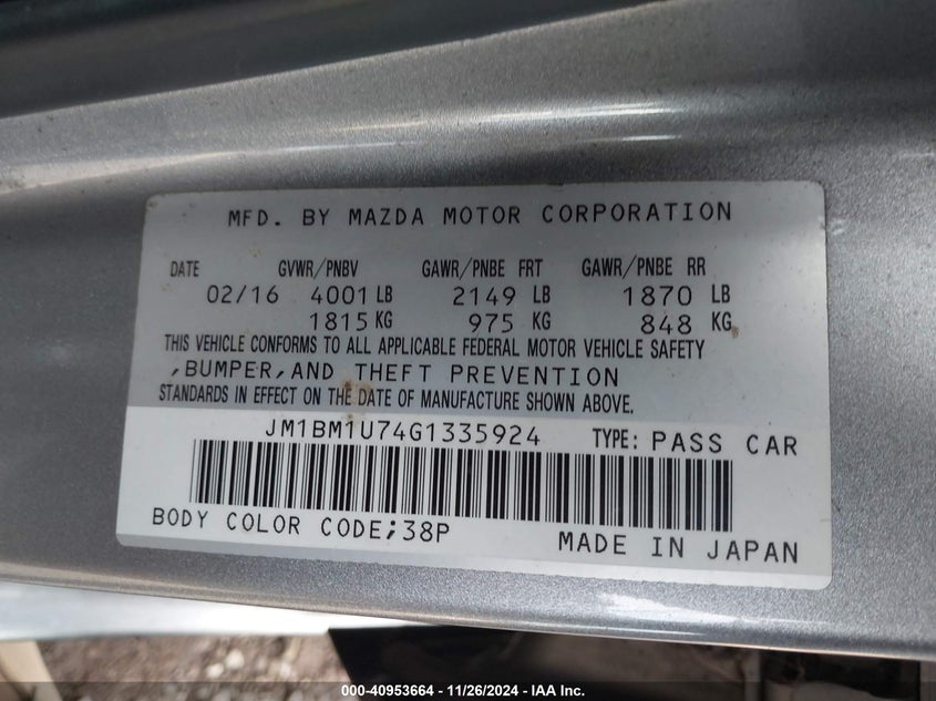 2016 MAZDA MAZDA3 I SPORT - JM1BM1U74G1335924