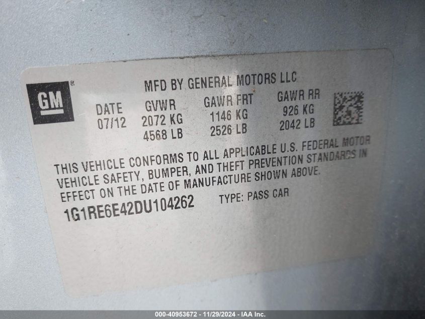 VIN 1G1RE6E42DU104262 2013 Chevrolet Volt no.9