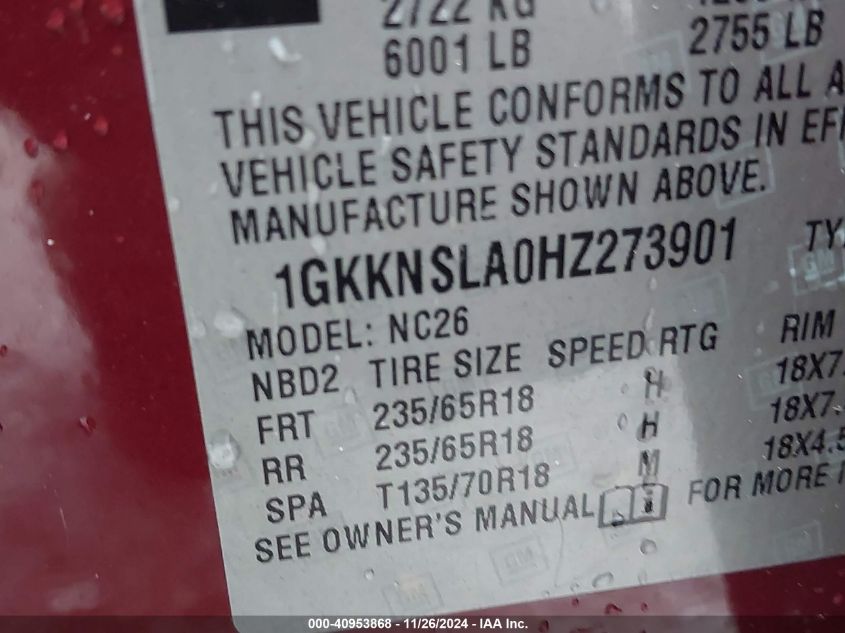 VIN 1GKKNSLA0HZ273901 2017 GMC ACADIA no.9