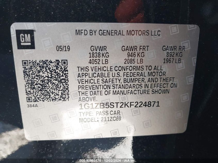 VIN 1G1ZB5ST2KF224871 2019 Chevrolet Malibu, 1LS no.9