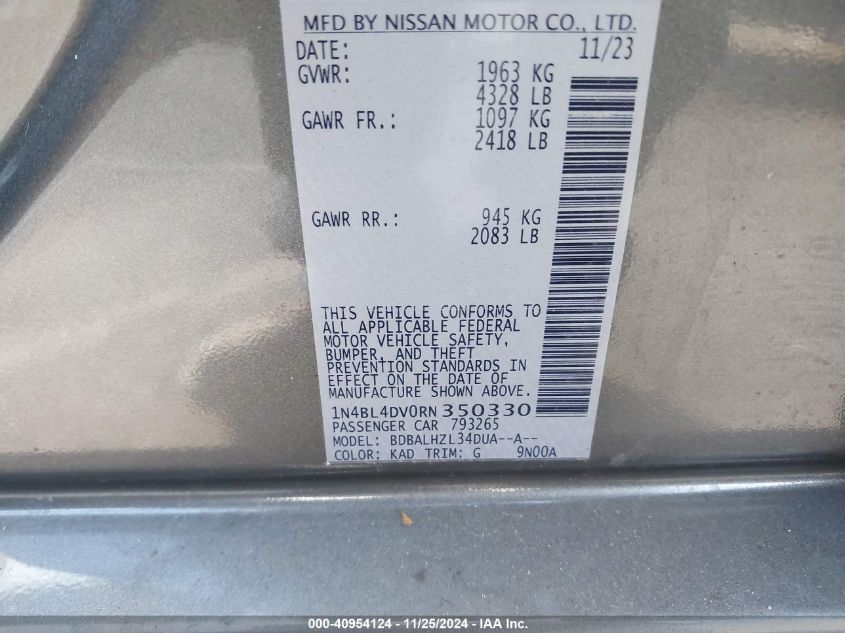 VIN 1N4BL4DV0RN350330 2024 Nissan Altima, Sv Fwd no.9