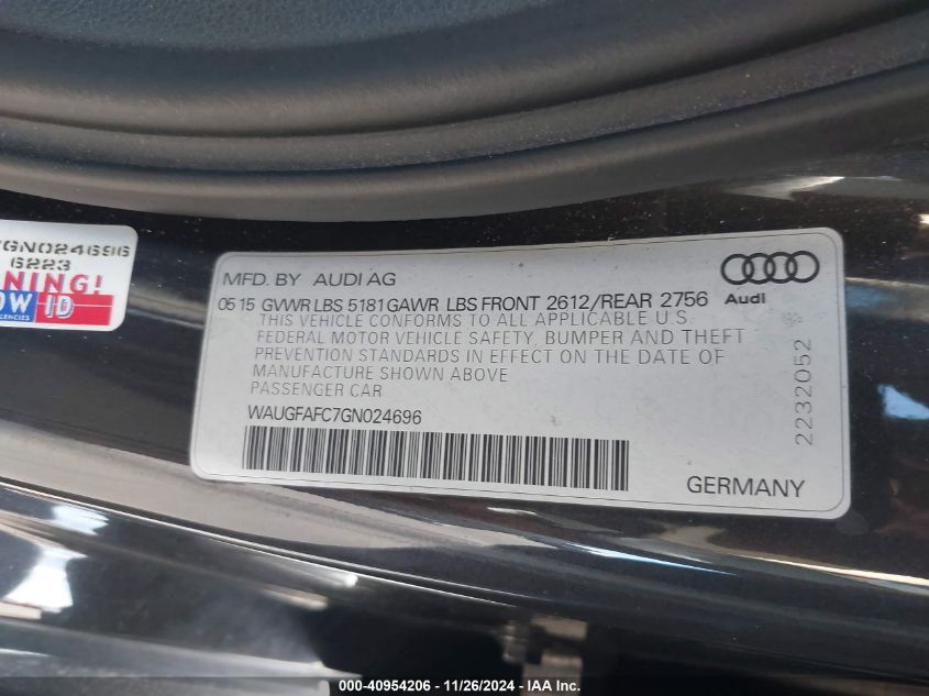 VIN WAUGFAFC7GN024696 2016 Audi A6, 2.0T Premium Plus no.9