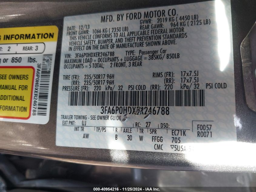 VIN 3FA6P0HDXER246788 2014 Ford Fusion, SE no.9