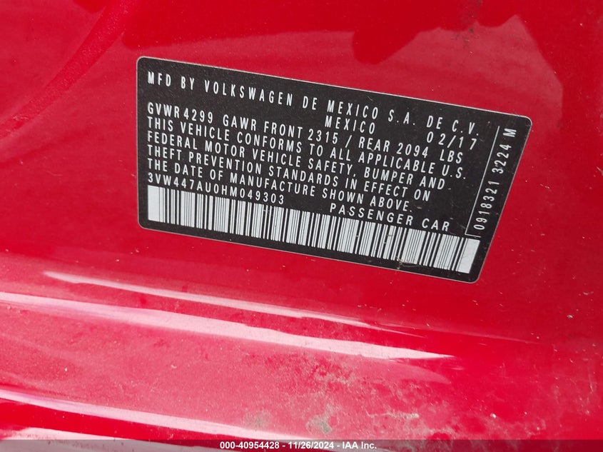 2017 VOLKSWAGEN GOLF GTI AUTOBAHN 4-DOOR/S 4-DOOR/SE 4-DOOR/SPORT 4-DOOR - 3VW447AU0HM049303