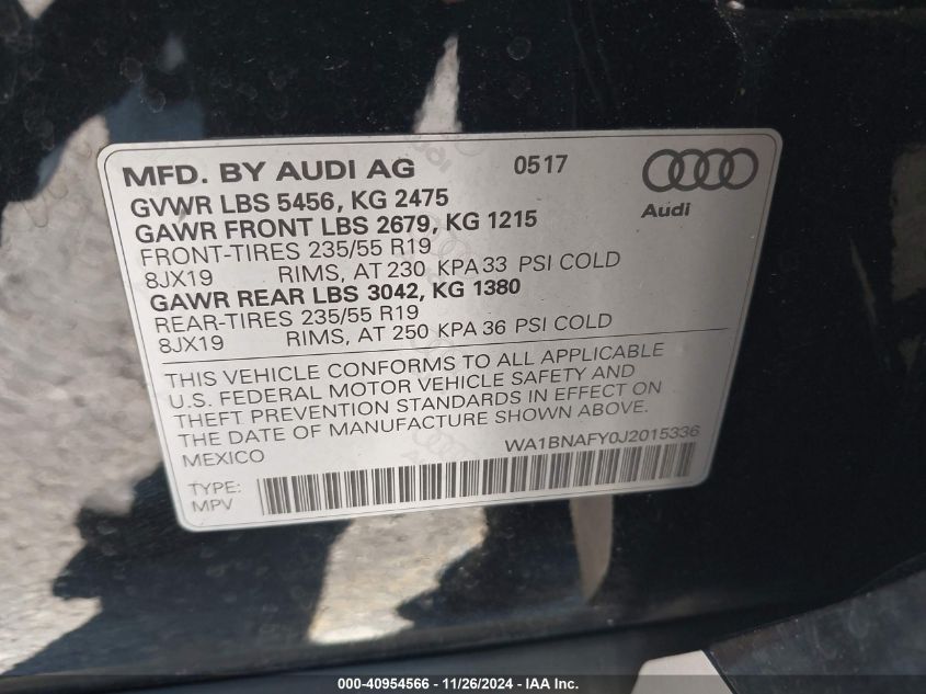 VIN WA1BNAFY0J2015336 2018 Audi Q5, 2.0T Premium/2.... no.9