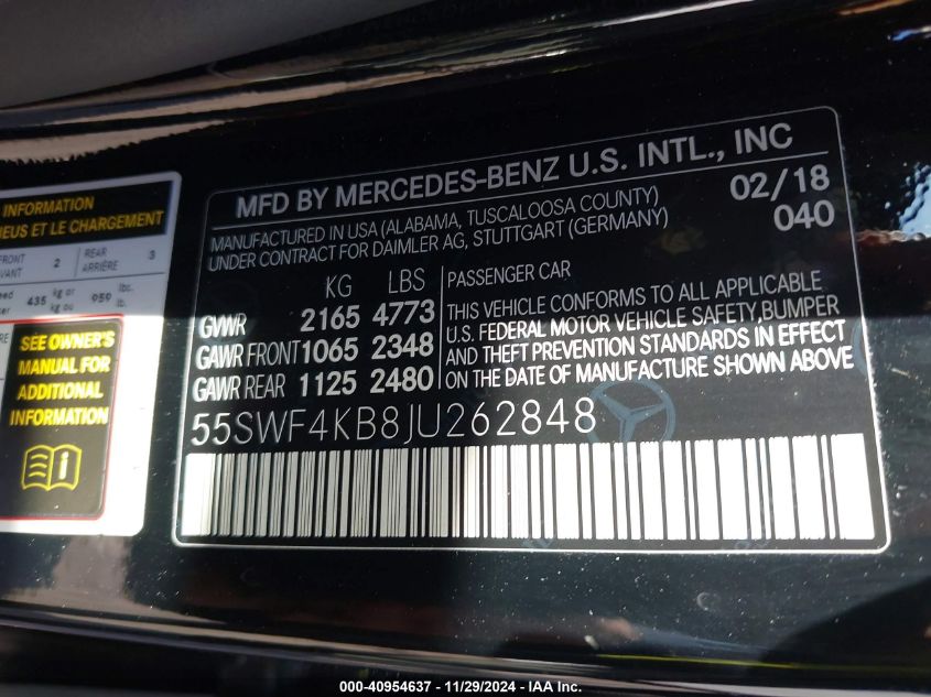 VIN 55SWF4KB8JU262848 2018 MERCEDES-BENZ C 300 no.9