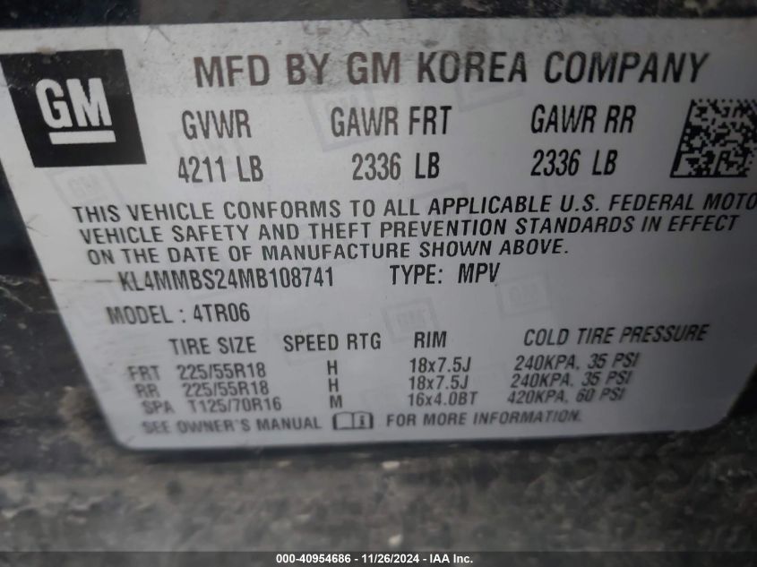 2021 Buick Encore Gx Fwd Preferred VIN: KL4MMBS24MB108741 Lot: 40954686